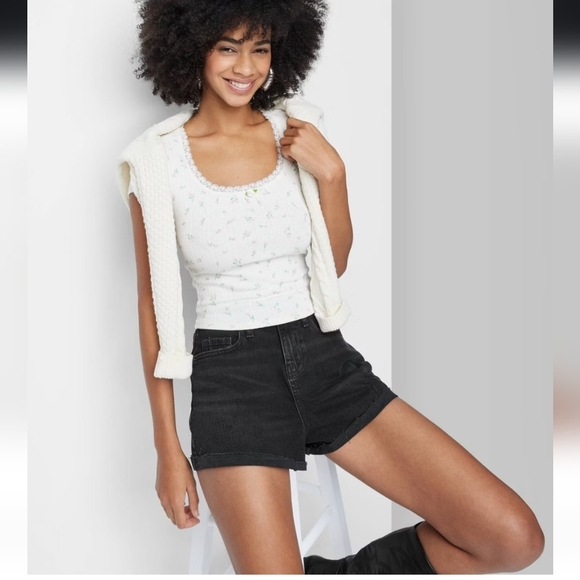 Women's High-Rise Rolled Cuff Jean Shorts - Wild Fable Black 6 - Picture 1 of 15